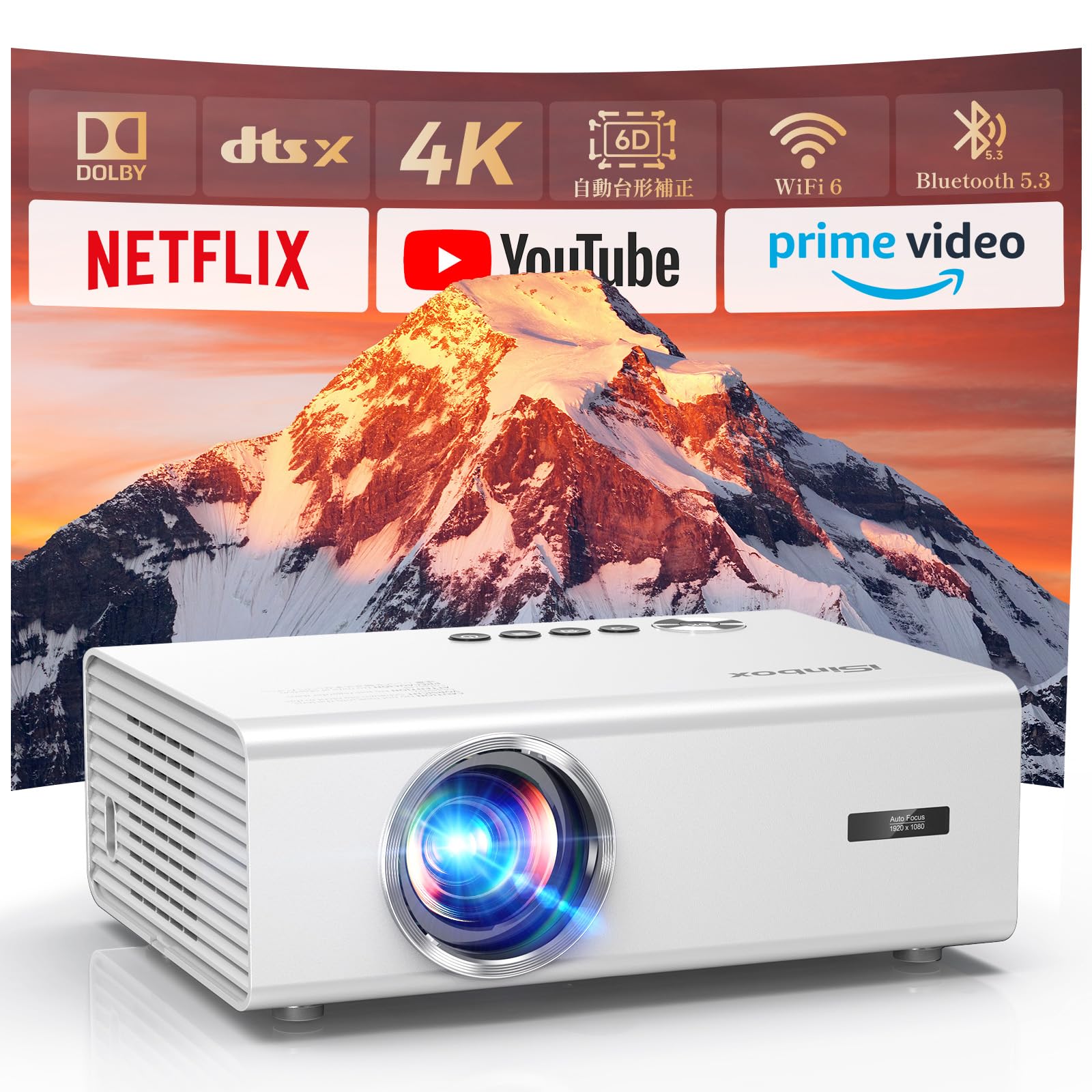 Проектор iSinbox 4K з офіційною ліцензією Netflix та Dolby Sound 1000Ansi, AI автофокусом, 6D автоматичною корекцією трапецієподібних спотворень, Маленький проектор для дому білий
Проектор iSinbox 4K з офіційною ліцензією Netflix та Dolby Sound 1000Ansi, AI автофокусом, 6D автоматичною корекцією трапецієподібних спотворень, Маленький проектор для дому білий