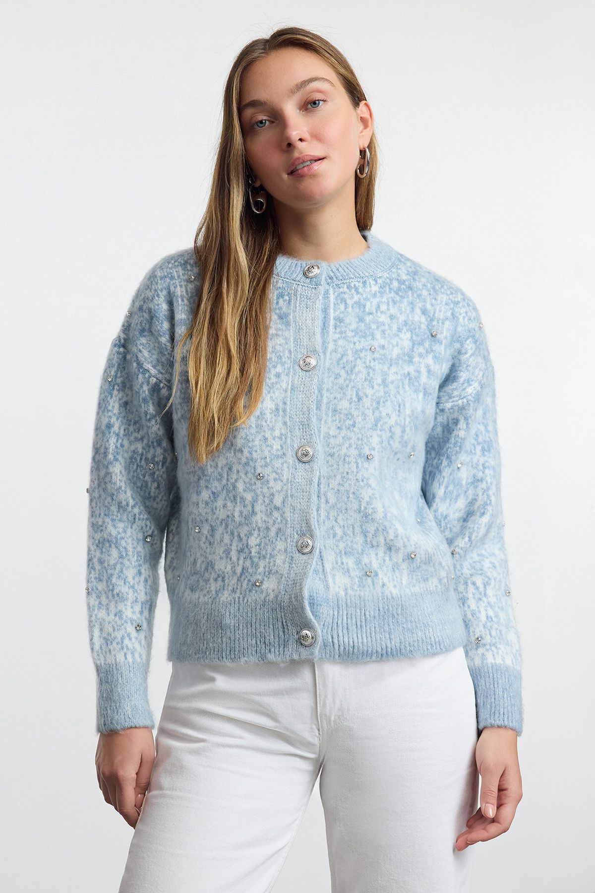 Women s Elegance Style Cardigan Blue Soft Textured Patterned Knitwear Cardigan L
Women s Elegance Style Cardigan Blue Soft Textured Patterned Knitwear Cardigan L