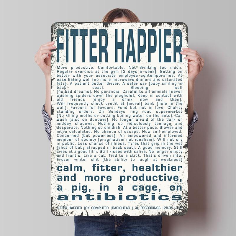 Fitter Happier Radiohead Lyrics Metal Poster Customized Wall Art Retro Vintage Tinplate Signs for Bathroom Decor Wand Deko 7.9x11.8In(20x30cm)
Fitter Happier Radiohead Lyrics Metal Poster Customized Wall Art Retro Vintage Tinplate Signs for Bathroom Decor Wand Deko 7.9x11.8In(20x30cm)