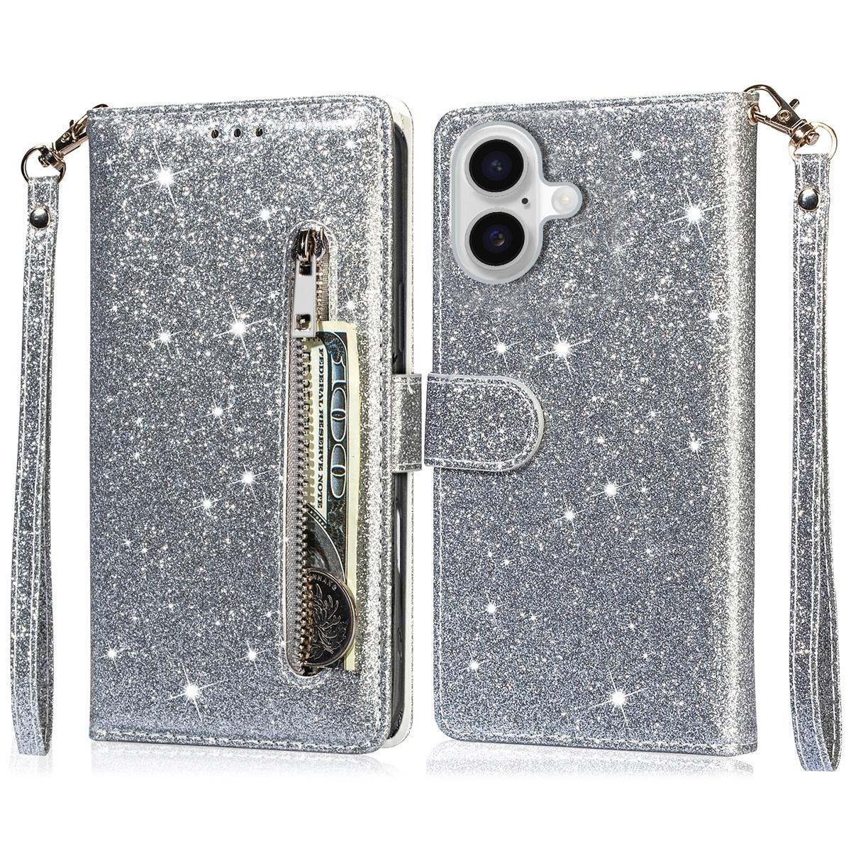 For iPhone 16 Plus Stand Case Glitter Phone Leather Cover Zipper Pocket Silver
For iPhone 16 Plus Stand Case Glitter Phone Leather Cover Zipper Pocket Silver