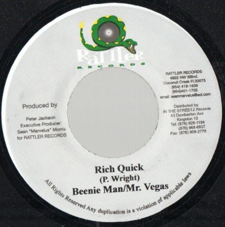 7inch Record BEENIE MAN, MR. VEGAS - Rich Quick NONE Rattler Records Jamaica Reggae, Ska & Dub Used
7inch Record BEENIE MAN, MR. VEGAS - Rich Quick NONE Rattler Records Jamaica Reggae, Ska & Dub Used