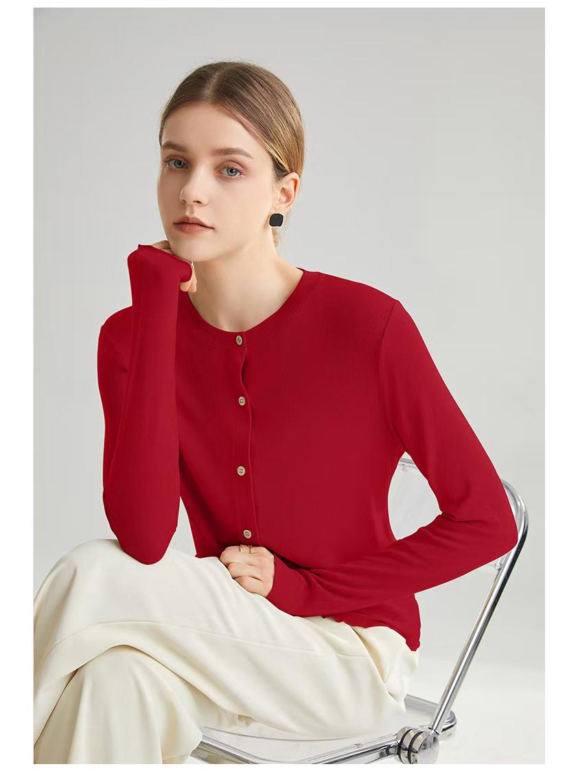 Женский кардиган из трикотажа тенсел облегающего кроя - Универсальный топ с круглым вырезом и длинным рукавом
Женский кардиган из трикотажа тенсел облегающего кроя - Универсальный топ с круглым вырезом и длинным рукавом