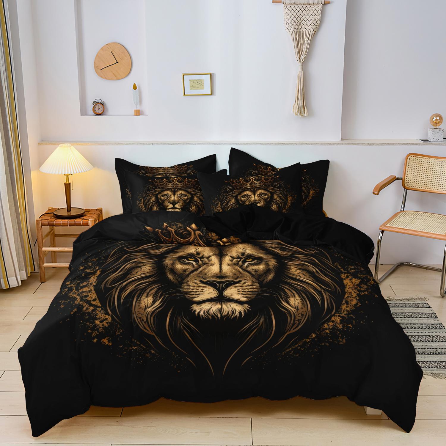 3pcs Lion & Crown Print Bedding Duvet Cover Set, Including 1 Duvet Cover & 2 Pillowcase without Filler, Bedding Supplies EU Single-135x200cm&set чорний
3pcs Lion & Crown Print Bedding Duvet Cover Set, Including 1 Duvet Cover & 2 Pillowcase without Filler, Bedding Supplies EU Single-135x200cm&set чорний