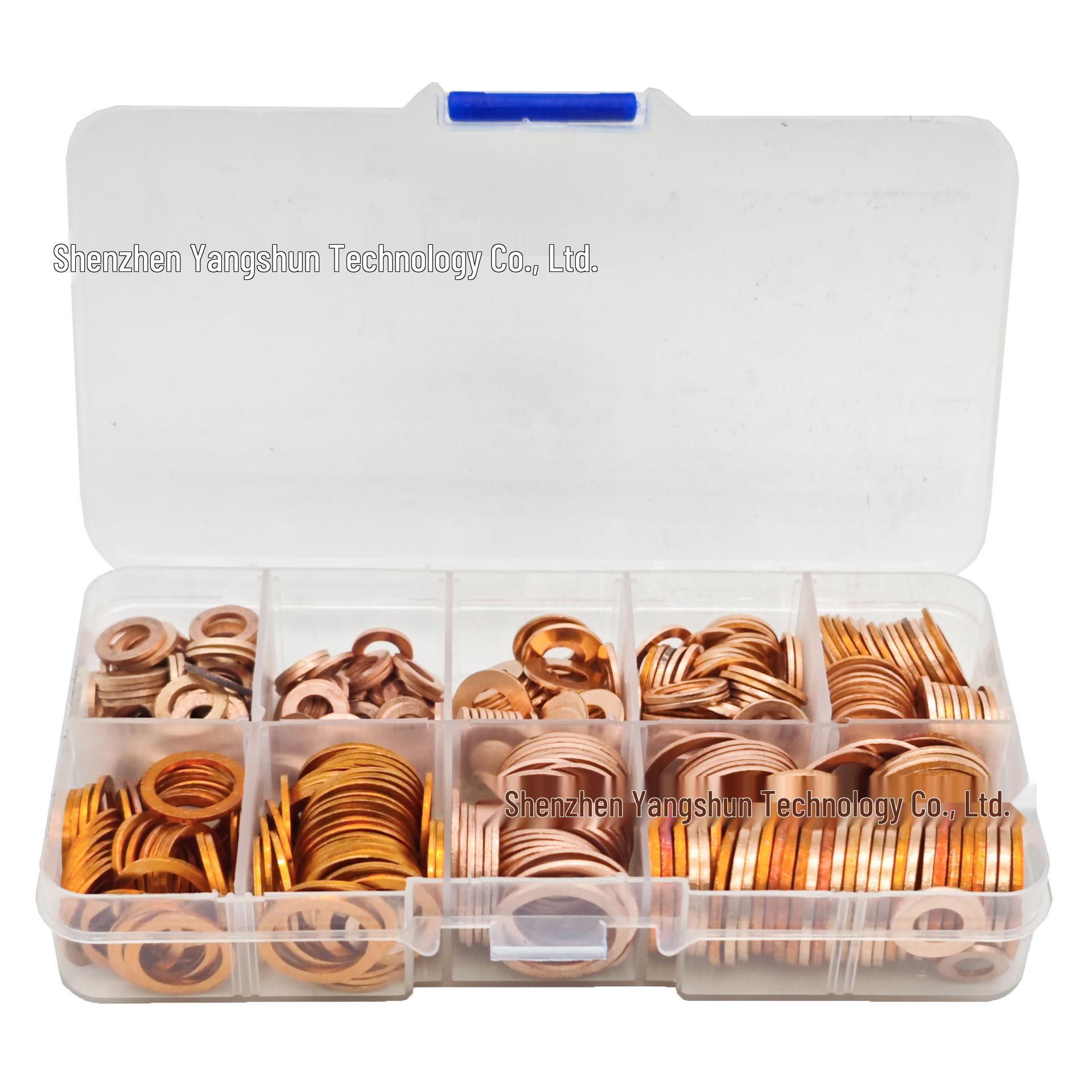 400-Piece Boxed Purple Copper Flat Washer and Seal Ring Set for M5-M14 Oil Plugs
400-Piece Boxed Purple Copper Flat Washer and Seal Ring Set for M5-M14 Oil Plugs