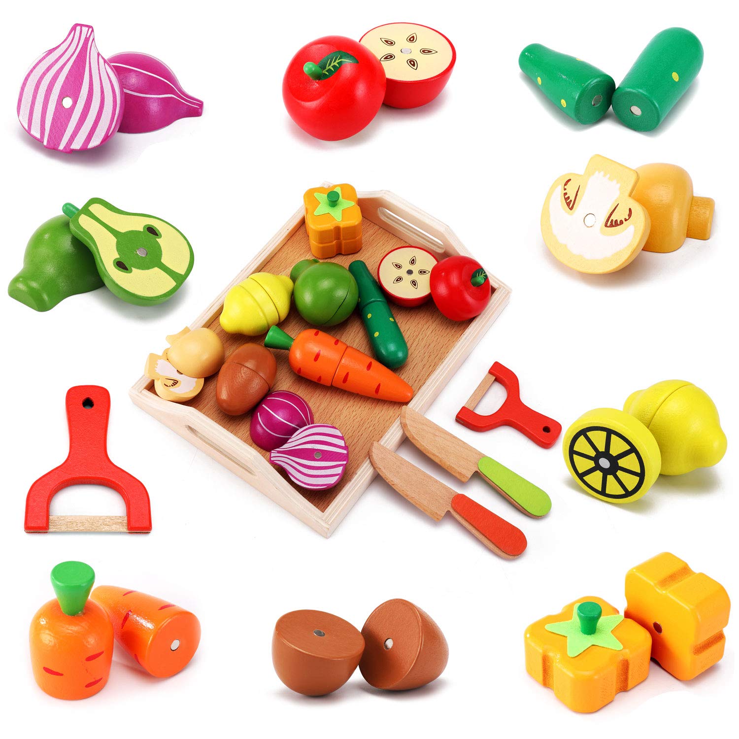 CARLORBO Wooden Pretend Play Toy, Fresh Vegetables & Fruits, Magnetic Food Set for Girls and Boys, Easy-to-Cut Wooden Play Toy
CARLORBO Wooden Pretend Play Toy, Fresh Vegetables & Fruits, Magnetic Food Set for Girls and Boys, Easy-to-Cut Wooden Play Toy