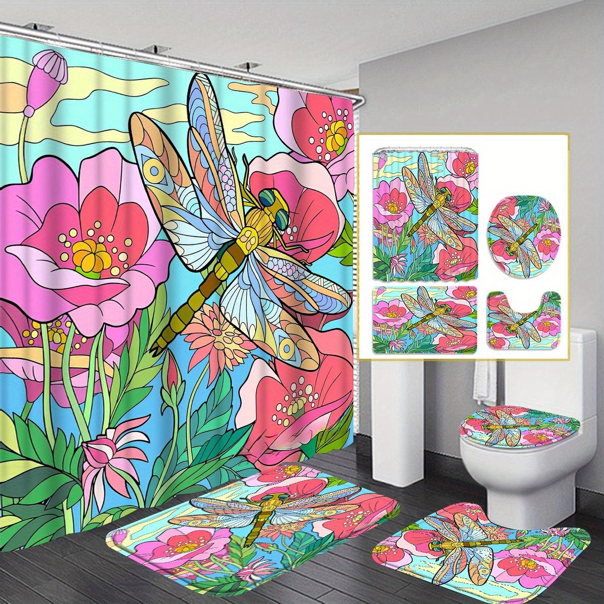 Dragonfly 4pcs Bathroom Set, Shower Curtain, Absorbent Bathroom Floor Carpet, U-Shaped Contour Rug & Toilet Lid Mat, for Bat 90x180cm
Dragonfly 4pcs Bathroom Set, Shower Curtain, Absorbent Bathroom Floor Carpet, U-Shaped Contour Rug & Toilet Lid Mat, for Bat 90x180cm