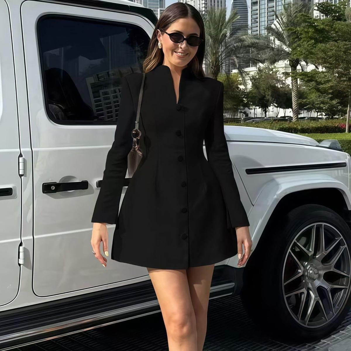 LYRIA Elegant Stand Collar Mini Dress Women Casual Single Breasted Full Sleeve Cinched-waist Short Dresses Lady Evening Dinner Gowns XL чорний
LYRIA Elegant Stand Collar Mini Dress Women Casual Single Breasted Full Sleeve Cinched-waist Short Dresses Lady Evening Dinner Gowns XL чорний