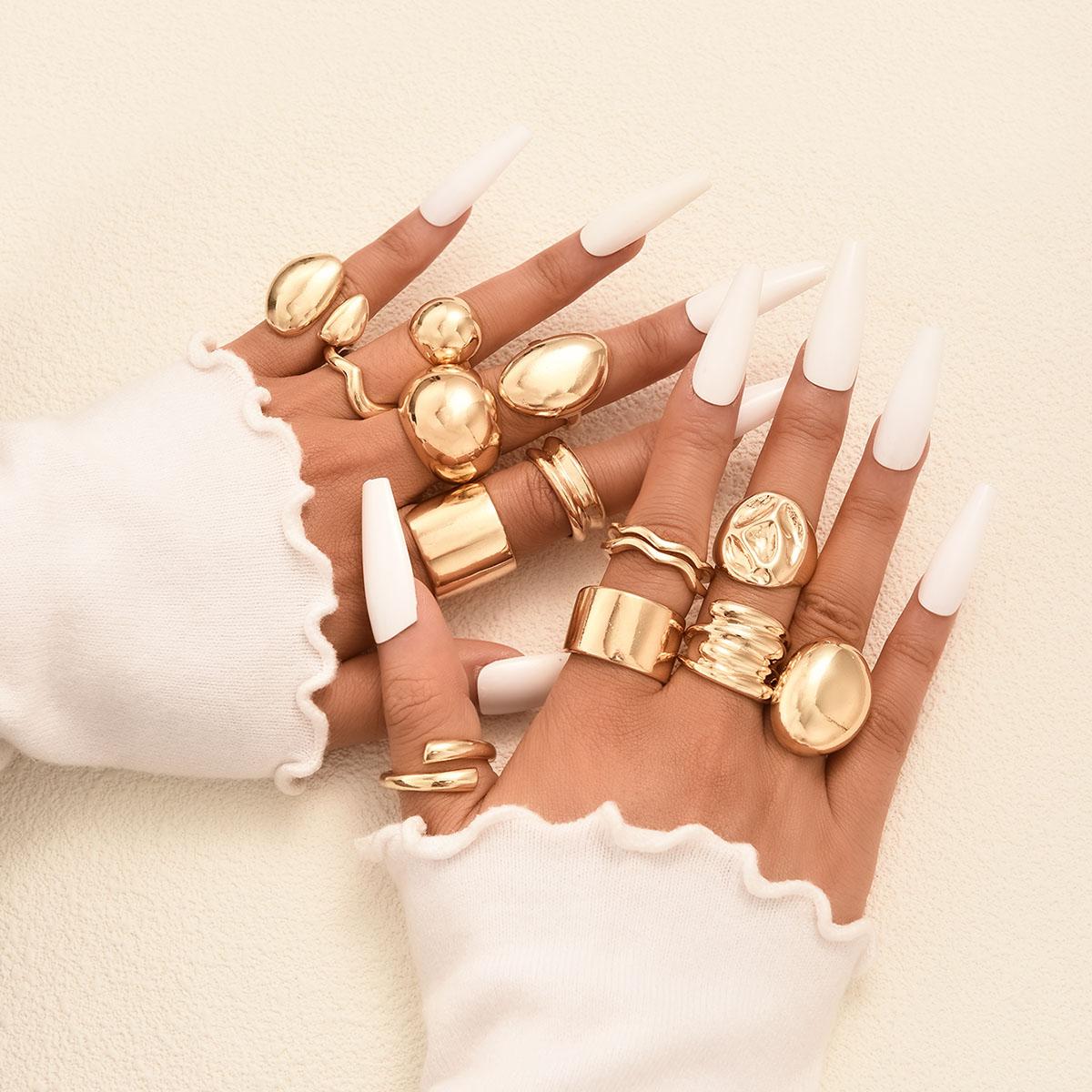 13Pcs/Set Geometric Irregular Smooth Ring Sets for Women Vintage Gold Color Wide Face Adjustable Rings New Fashion Jewelry Gifts
13Pcs/Set Geometric Irregular Smooth Ring Sets for Women Vintage Gold Color Wide Face Adjustable Rings New Fashion Jewelry Gifts