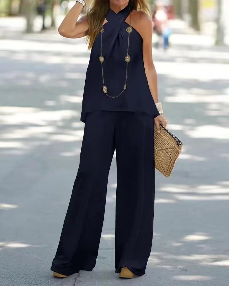 Women s Cross Neck Sleeveless Top with Wide Leg Pants Set - Navy, Black, White 2XL Темно-синій
Women s Cross Neck Sleeveless Top with Wide Leg Pants Set - Navy, Black, White 2XL Темно-синій