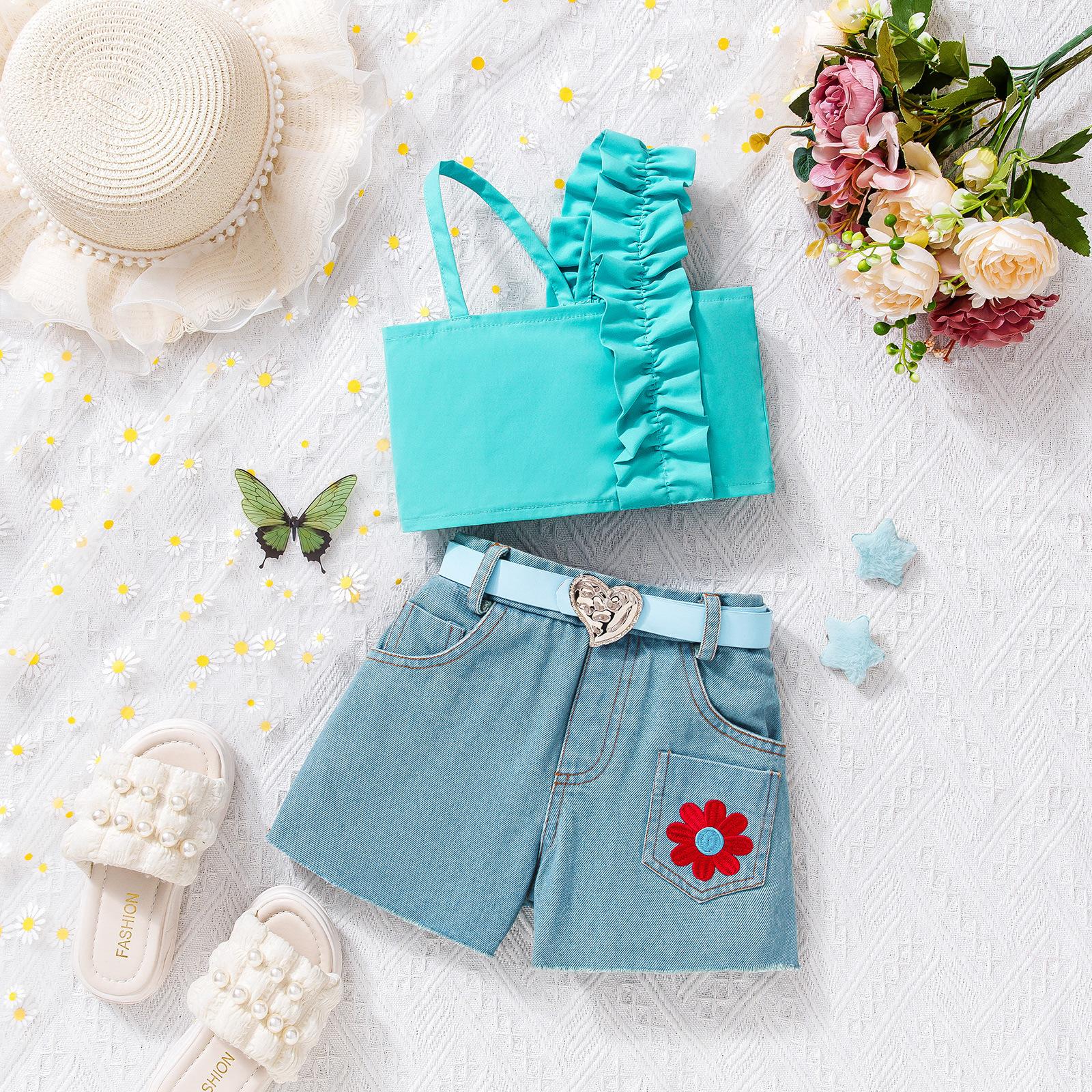 Girls Fashion Casual Set 2025 Summer Children s Casual Halter Top + Floral Shorts + Belt Set 120cm синій
Girls Fashion Casual Set 2025 Summer Children s Casual Halter Top + Floral Shorts + Belt Set 120cm синій