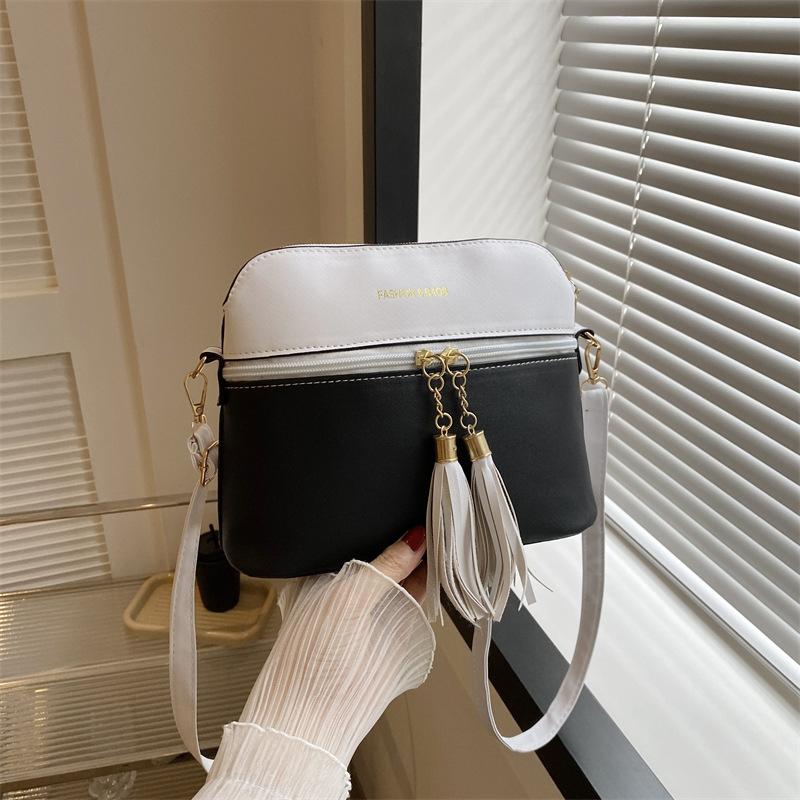 Yogodlns Женщины Контракт Цвет Искусственная Кожа Модная Слинг Сумка Плечо Винтажная Кисточка Декор Застежка-молния Квадратная сумка через плечо