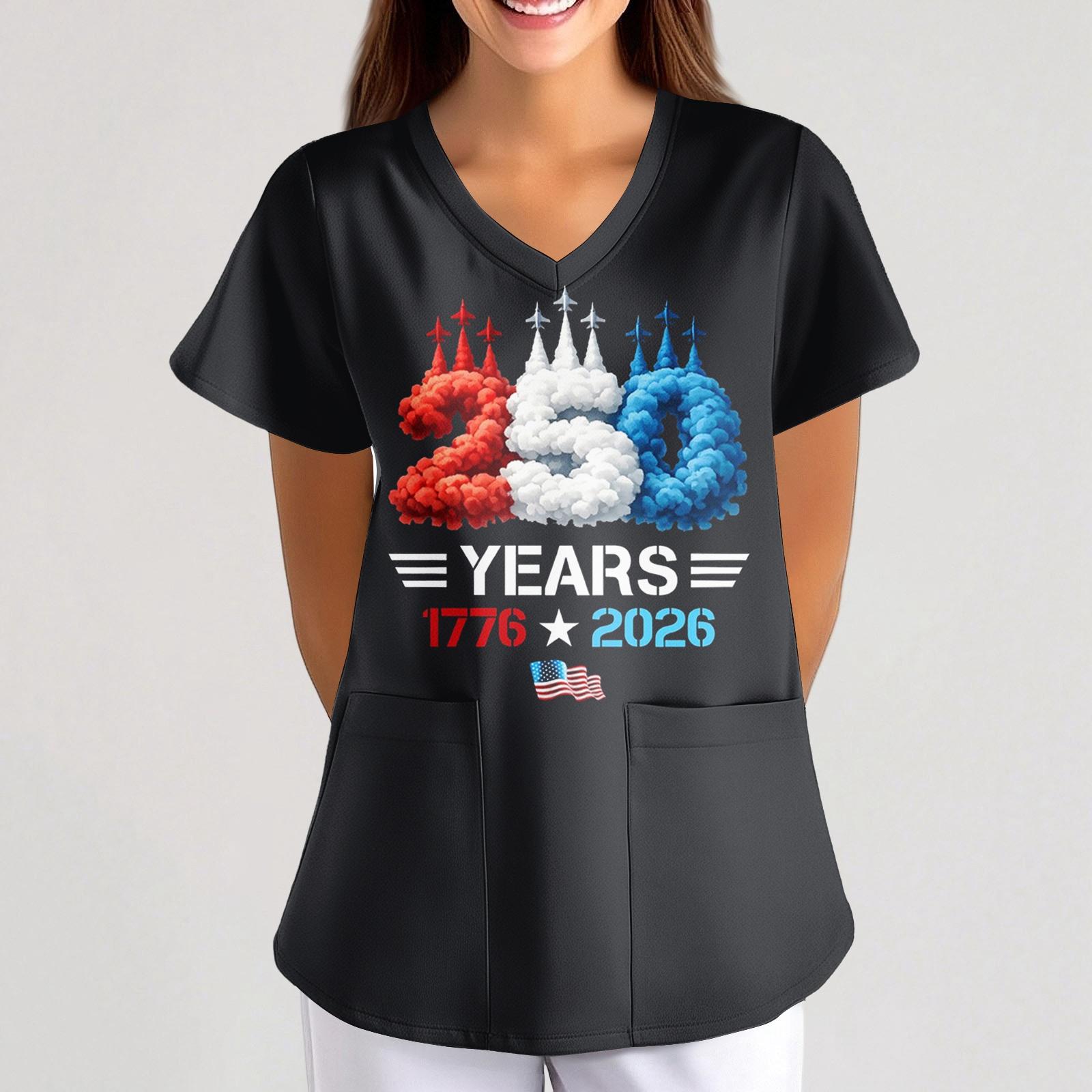V Neck Short Sleeve Top with 250 Years 1776 2026 Graphic Print and Two Front Pockets for Daily Wear L чёрный
V Neck Short Sleeve Top with 250 Years 1776 2026 Graphic Print and Two Front Pockets for Daily Wear L чёрный