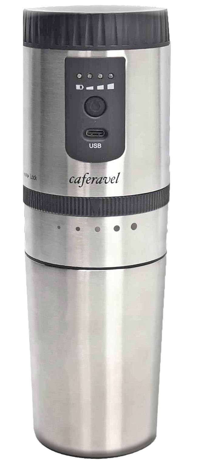 Electric coffee maker for one and drinks in one Silver person, camping, outdoor, all-in-one caféravel (grinds beans, drips, unit)
Electric coffee maker for one and drinks in one Silver person, camping, outdoor, all-in-one caféravel (grinds beans, drips, unit)