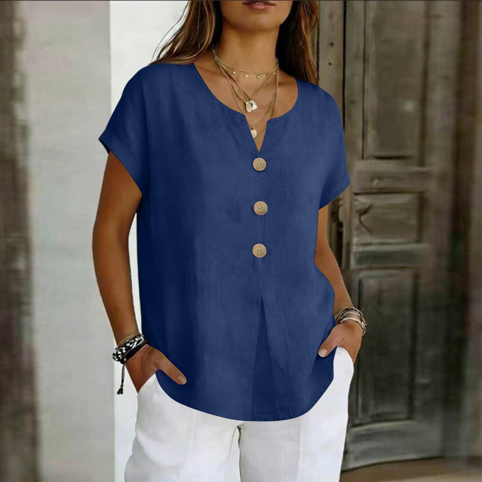 Women Short Sleeve Linen Button Down Blouse V Neck Loose Fit Tunic Top Lightweight Casual Shirt Summer Wear XL тёмно-синий
Women Short Sleeve Linen Button Down Blouse V Neck Loose Fit Tunic Top Lightweight Casual Shirt Summer Wear XL тёмно-синий