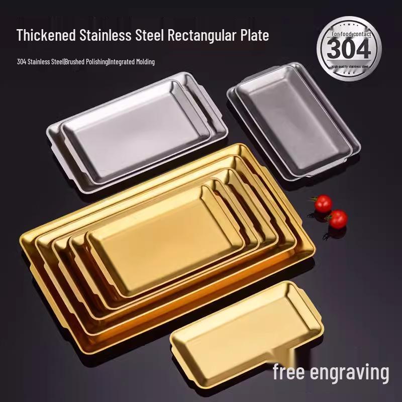 Rectangular Korean Gold Sushi Plate - Thickened 304 Stainless Steel Tray for Home Use 201 Material
Rectangular Korean Gold Sushi Plate - Thickened 304 Stainless Steel Tray for Home Use 201 Material