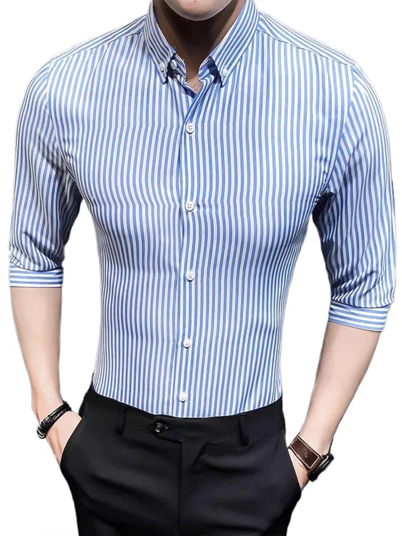 Мужская базовая полосатая рубашка на пуговицах с рукавом три четверти и одним накладным карманом, классическая официальная деловая полосатая тонкая удобная рубашка 5XL светло-синий
Мужская базовая полосатая рубашка на пуговицах с рукавом три четверти и одним накладным карманом, классическая официальная деловая полосатая тонкая удобная рубашка 5XL светло-синий