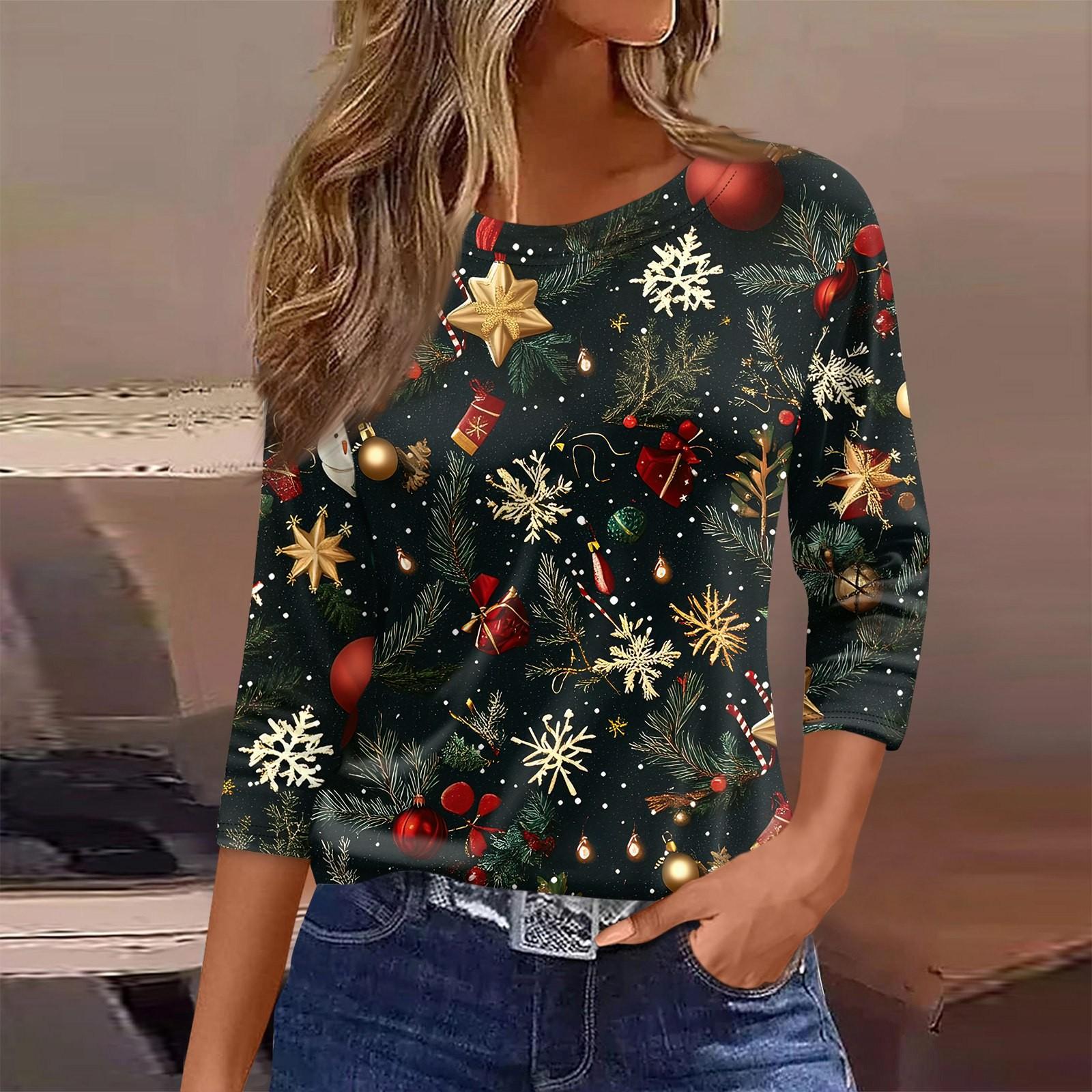 Женская футболка с рождественским принтом, рукав 3/4, повседневная, модная, на выходные, базовая, с круглым вырезом, стандартный топ XL
Женская футболка с рождественским принтом, рукав 3/4, повседневная, модная, на выходные, базовая, с круглым вырезом, стандартный топ XL
