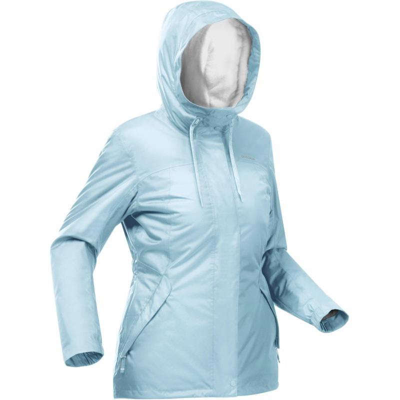 Decathlon SH500 Однотонная Уличная Повседневная Спортивная Куртка на Молнии - Теплая Водонепроницаемая Куртка с Капюшоном до -10 градусов Женская Светло-голубая Серая L