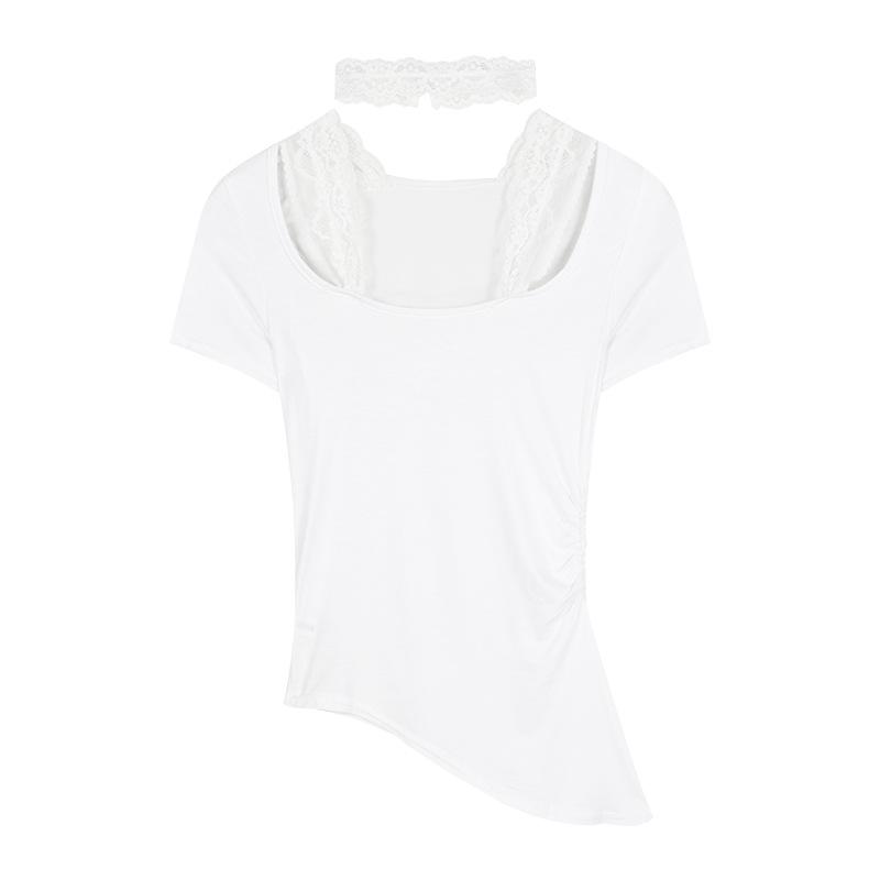 Lace neck slightly transparent mesh design high-end top fake two short-sleeved white T-shirt women s pure desire tight and versatile S
Lace neck slightly transparent mesh design high-end top fake two short-sleeved white T-shirt women s pure desire tight and versatile S