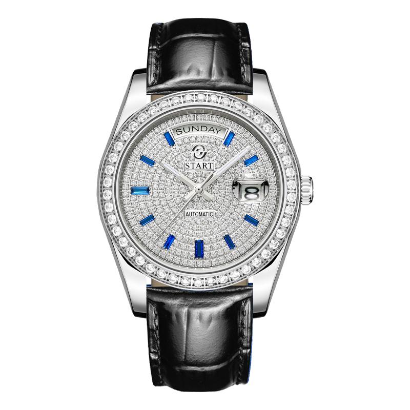 START-Gypsophila Часы Модные мужские часы с бриллиантовым циферблатом Автоматические механические часы Кожаные часы Водонепроницаемые часы с функцией даты и недели серебряный
START-Gypsophila Часы Модные мужские часы с бриллиантовым циферблатом Автоматические механические часы Кожаные часы Водонепроницаемые часы с функцией даты и недели серебряный