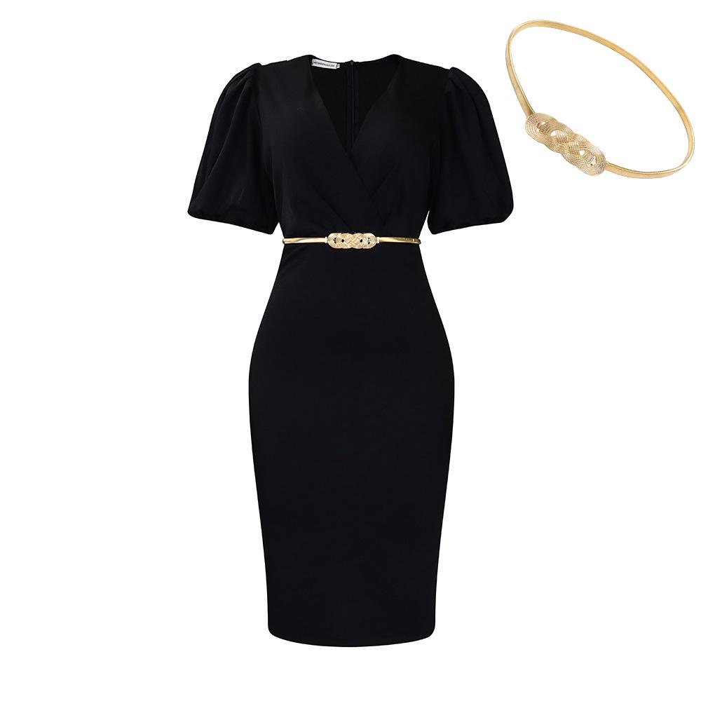 D411 Женское летнее платье с рукавами-фонариками и V-образным вырезом - Профессиональный стиль OL, европейское и африканское влияние M