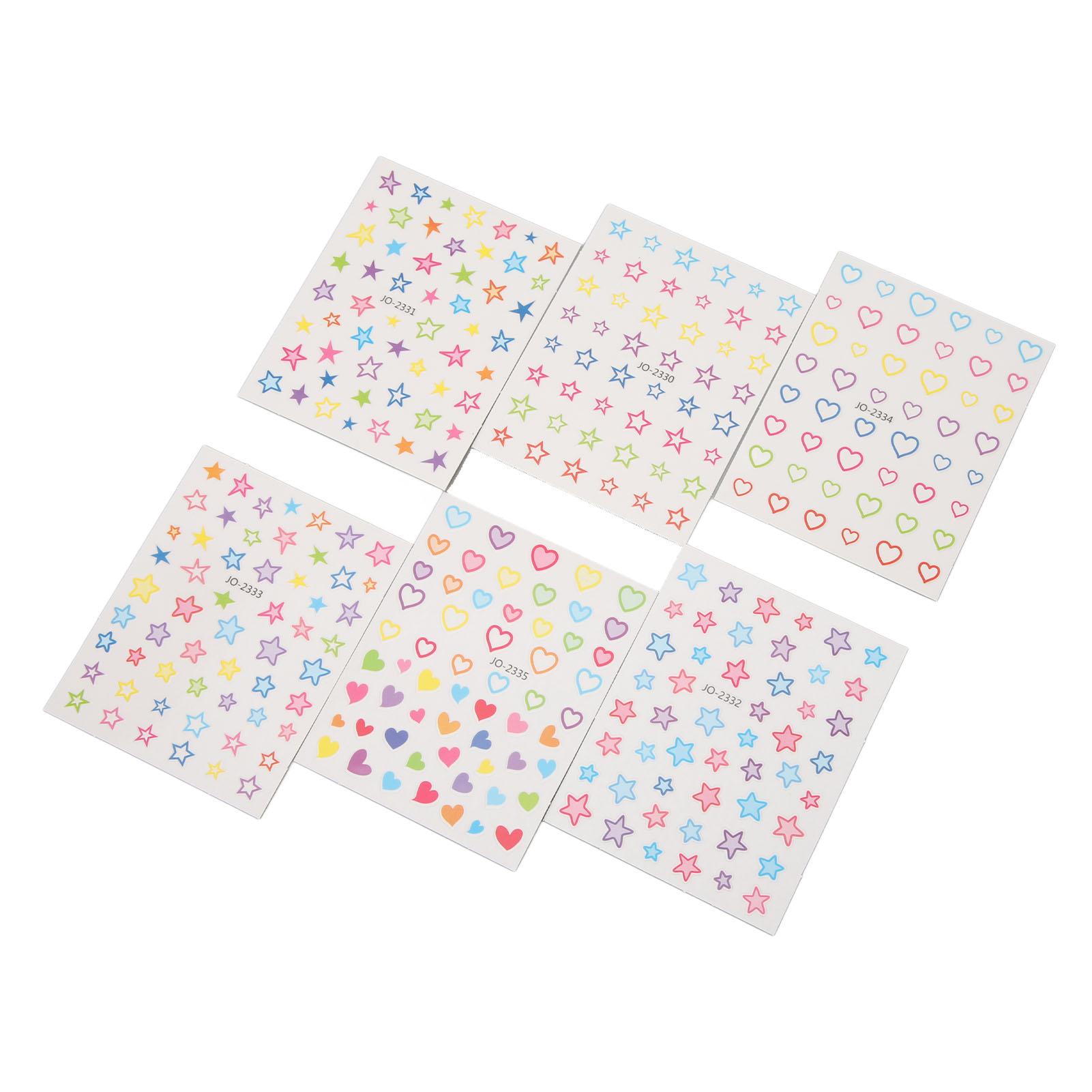 6 Sheets Star Heart Nail Stickers Self Adhesive Mix Color Different Patterns Manicure Decals
6 Sheets Star Heart Nail Stickers Self Adhesive Mix Color Different Patterns Manicure Decals