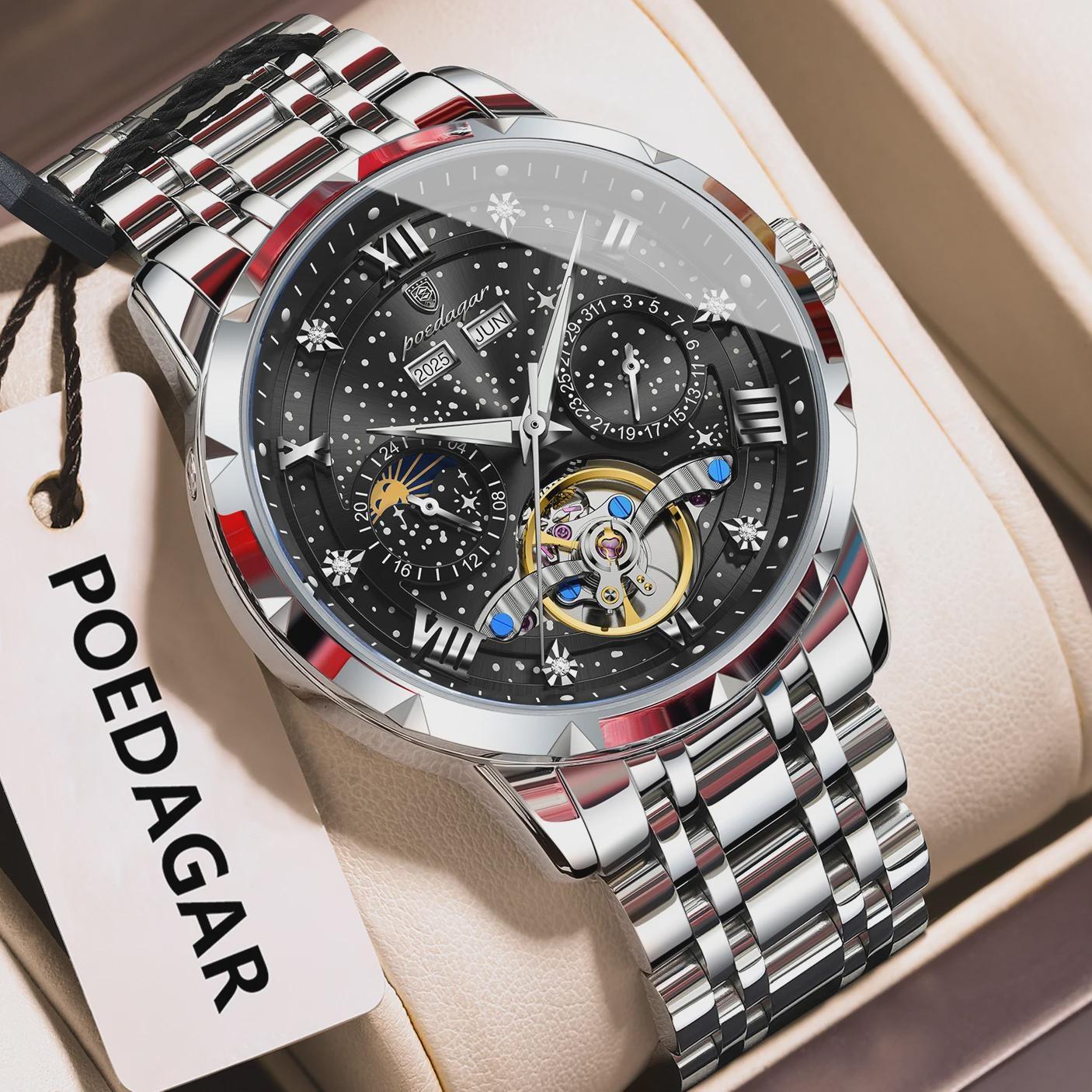 POEDAGAR Classic Men s Watches Tourbillon Multi-function Full Automatic Men Watch Stainless Steel Men s Wristwatches чёрный/серебряный
POEDAGAR Classic Men s Watches Tourbillon Multi-function Full Automatic Men Watch Stainless Steel Men s Wristwatches чёрный/серебряный