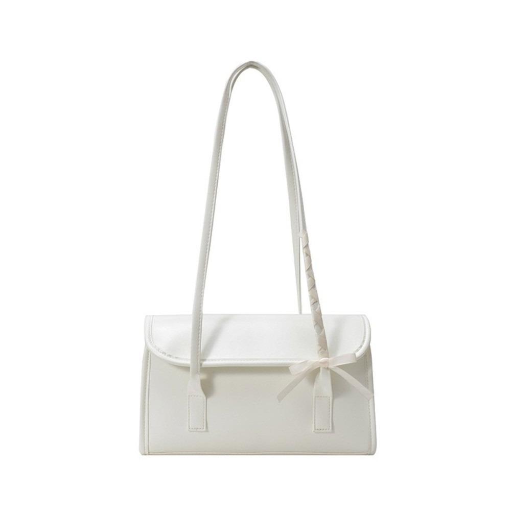 Повседневная сумка на плечо с лентами-бантами, однотонная женская сумка, большая вместимость, сумка под мышкой, для женщин белый