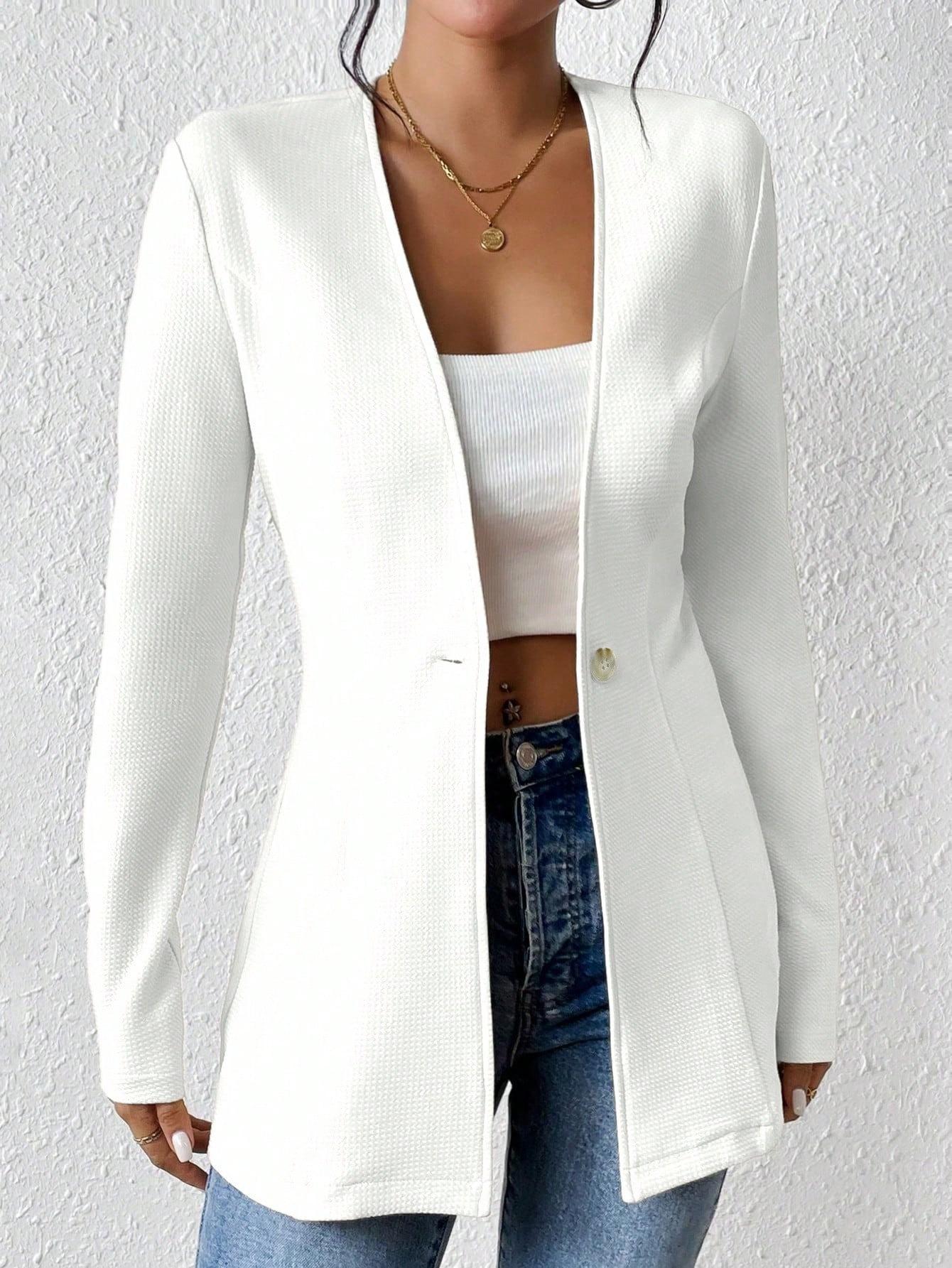 European and American new Korean version of fashion temperament V-neck one-button solid color long-sleeved small blazer S белый
European and American new Korean version of fashion temperament V-neck one-button solid color long-sleeved small blazer S белый