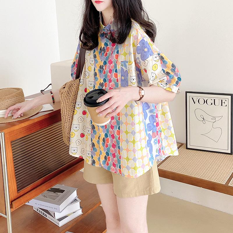 2026 Summer Women s Harajuku Doll Collar Shirt - Japanese Style Loose Fit, Cartoon Graffiti, Floral Color Block Short Sleeve Medium
2026 Summer Women s Harajuku Doll Collar Shirt - Japanese Style Loose Fit, Cartoon Graffiti, Floral Color Block Short Sleeve Medium