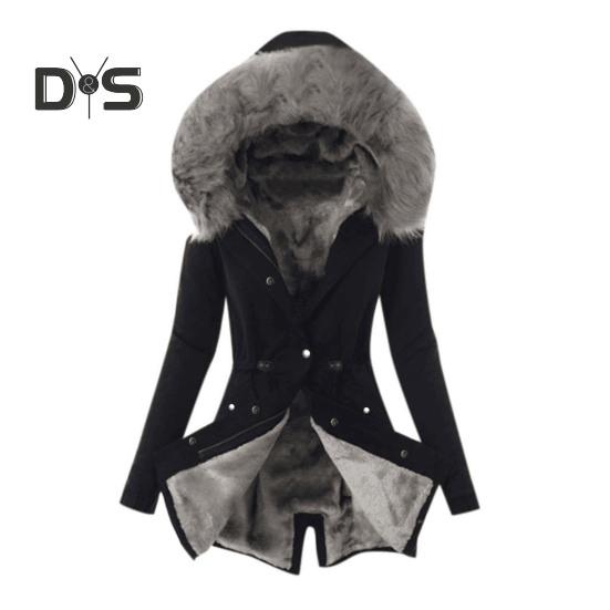 Зимнее пуховое пальто с подкладкой, меховым капюшоном и карманами, застежка-молния, парка, ветрозащитная, сохраняющая тепло, повседневная верхняя одежда для холодной погоды, куртка M