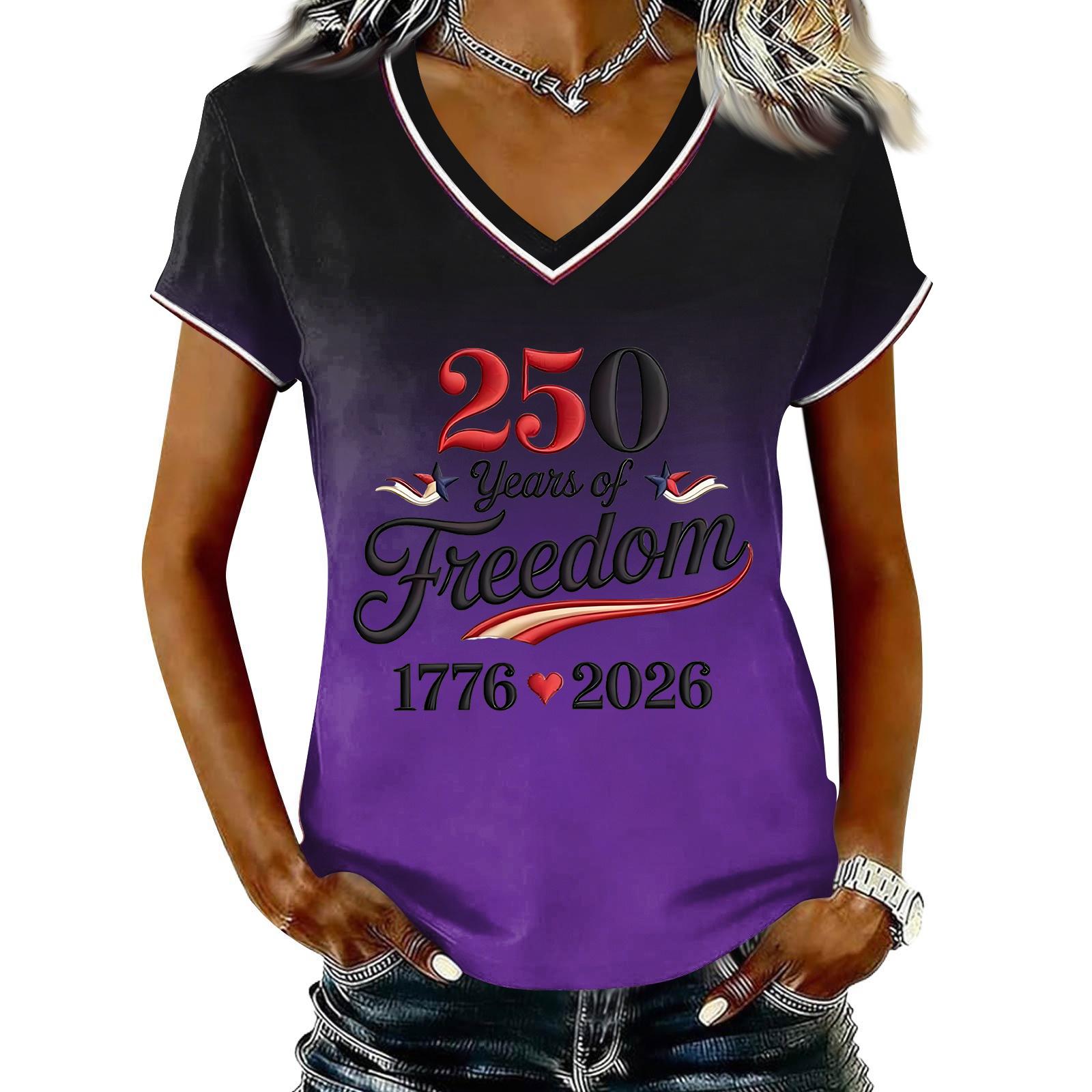 Women V Neck Short Sleeve Pullover T Shirt Gradient Print Casual Top 250 Years of 1776 2026 Letter Graphic Tee XL фіолетовий
Women V Neck Short Sleeve Pullover T Shirt Gradient Print Casual Top 250 Years of 1776 2026 Letter Graphic Tee XL фіолетовий