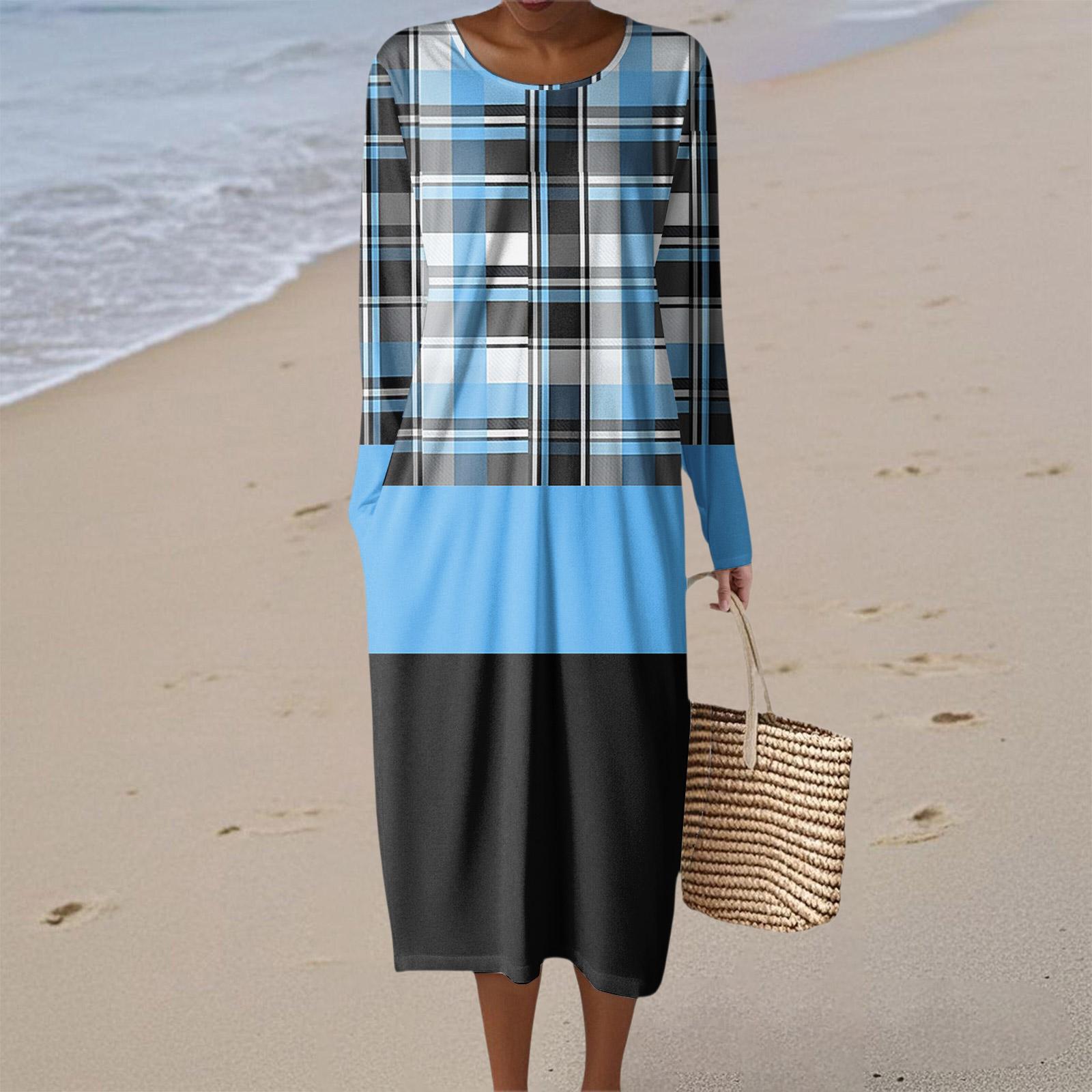 Women s Fashion Casual Long Sleeve Retro Print Round Neck Pocket Elegant Temperament Dress S синий
Women s Fashion Casual Long Sleeve Retro Print Round Neck Pocket Elegant Temperament Dress S синий