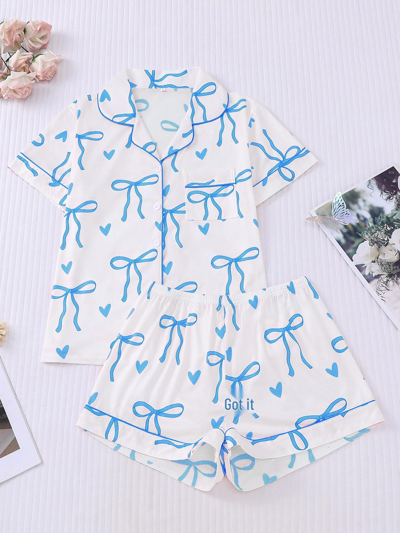 Bow Print Lapel Pajamas Set: Four-Season Loose Short Sleeve and Shorts for Women S
Bow Print Lapel Pajamas Set: Four-Season Loose Short Sleeve and Shorts for Women S