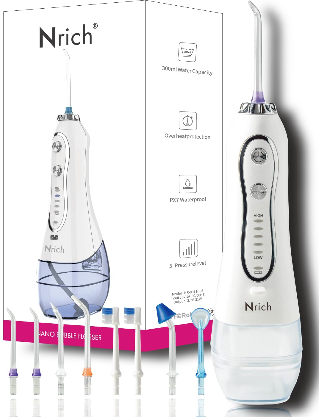 Oral Irrigator Jet Washer Nanobubble Flosser Floss Oral Care Interdental Care Cordless White IPX7 Waterproof 300ml Nrich Enrich Nanobubble Water
Oral Irrigator Jet Washer Nanobubble Flosser Floss Oral Care Interdental Care Cordless White IPX7 Waterproof 300ml Nrich Enrich Nanobubble Water