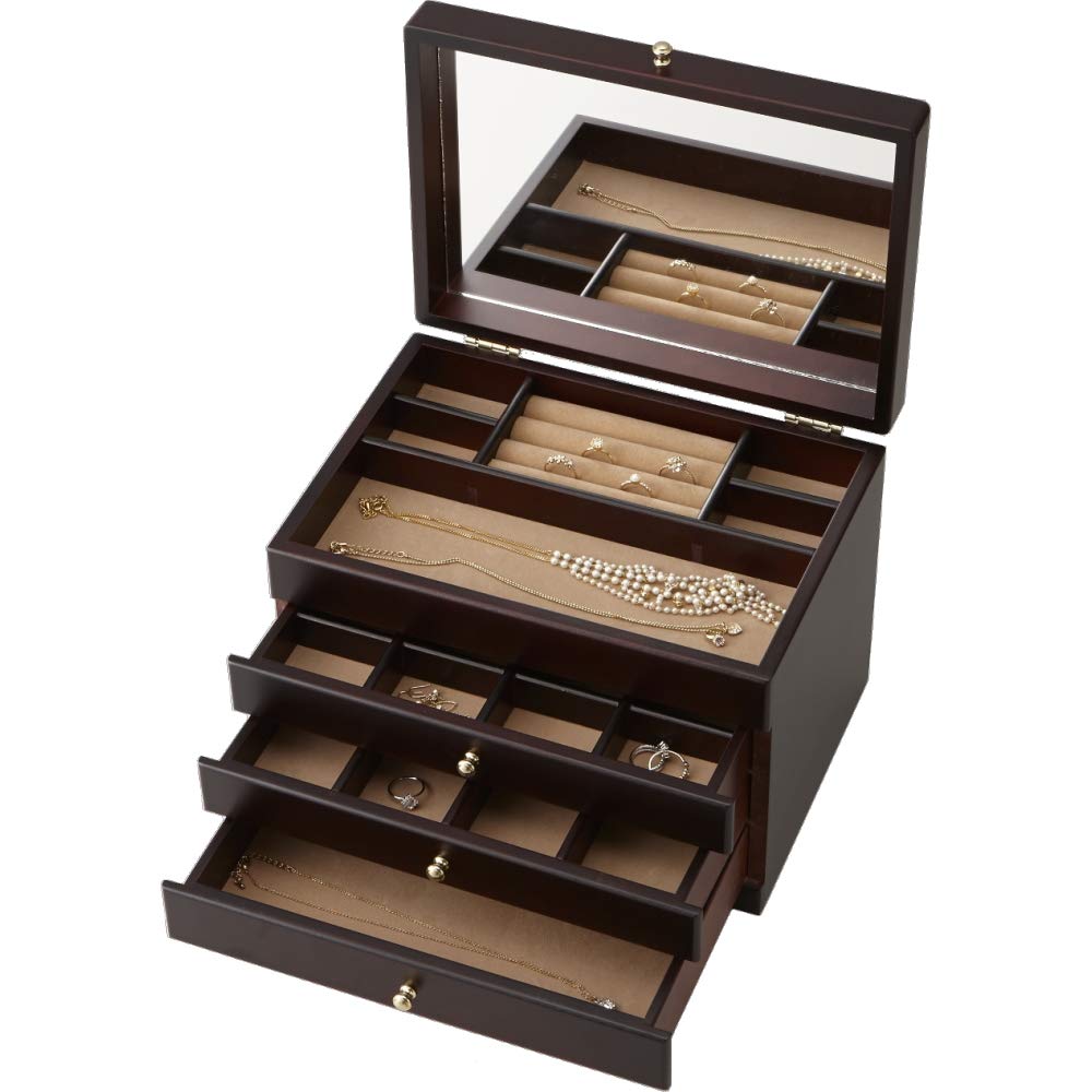 Jewelry Large with 4 Accessory Jewelry Made in x D20 x Box, Wooden, Capacity, Mirror, Tiers, Drawer, Divider, Storage, Organizing, Mirror, Stylish, коричневий 
Jewelry Large with 4 Accessory Jewelry Made in x D20 x Box, Wooden, Capacity, Mirror, Tiers, Drawer, Divider, Storage, Organizing, Mirror, Stylish, коричневий