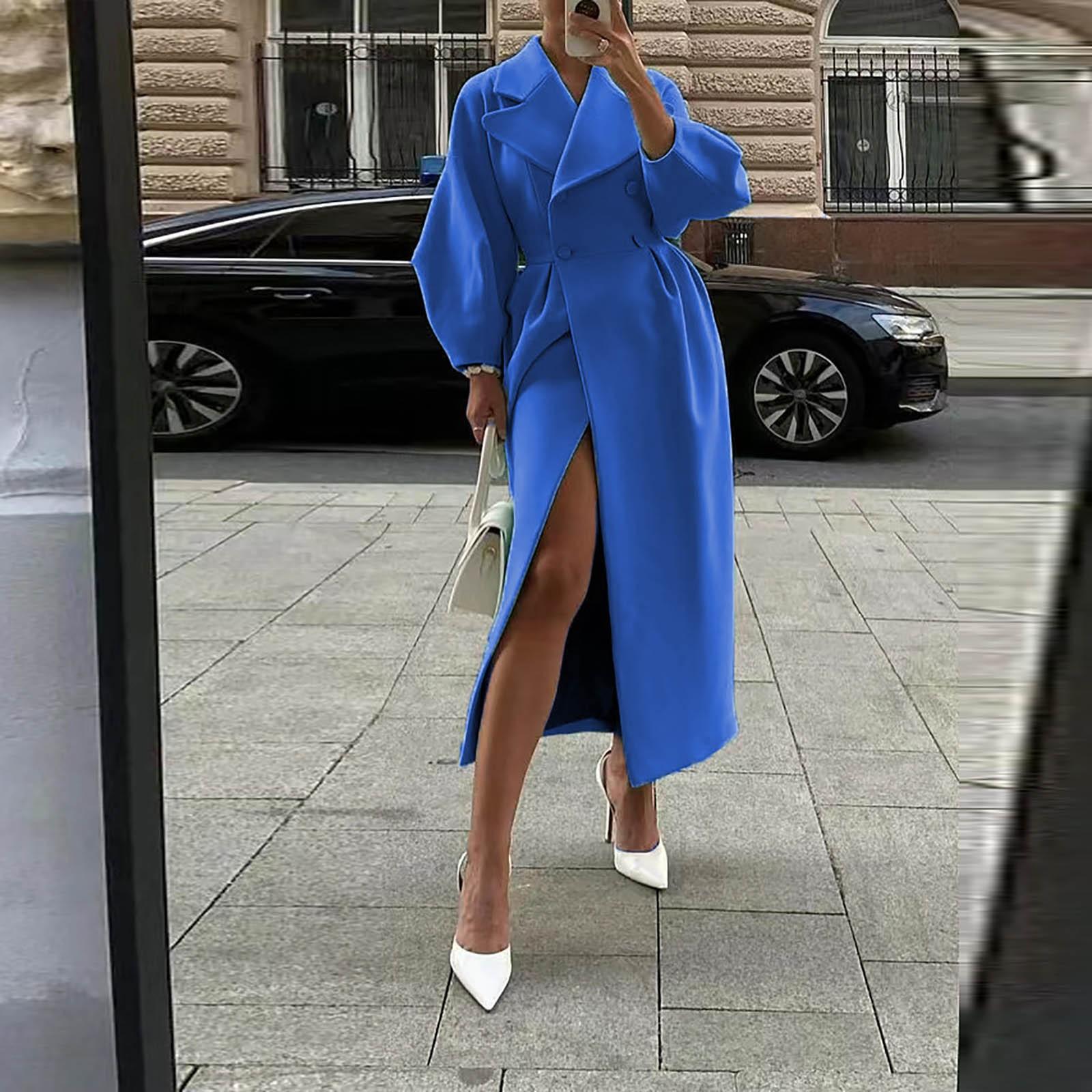 Женская мода в стиле ретро с рукавами и большими лацканами, шерстяное пальто, длинное пальто XXL