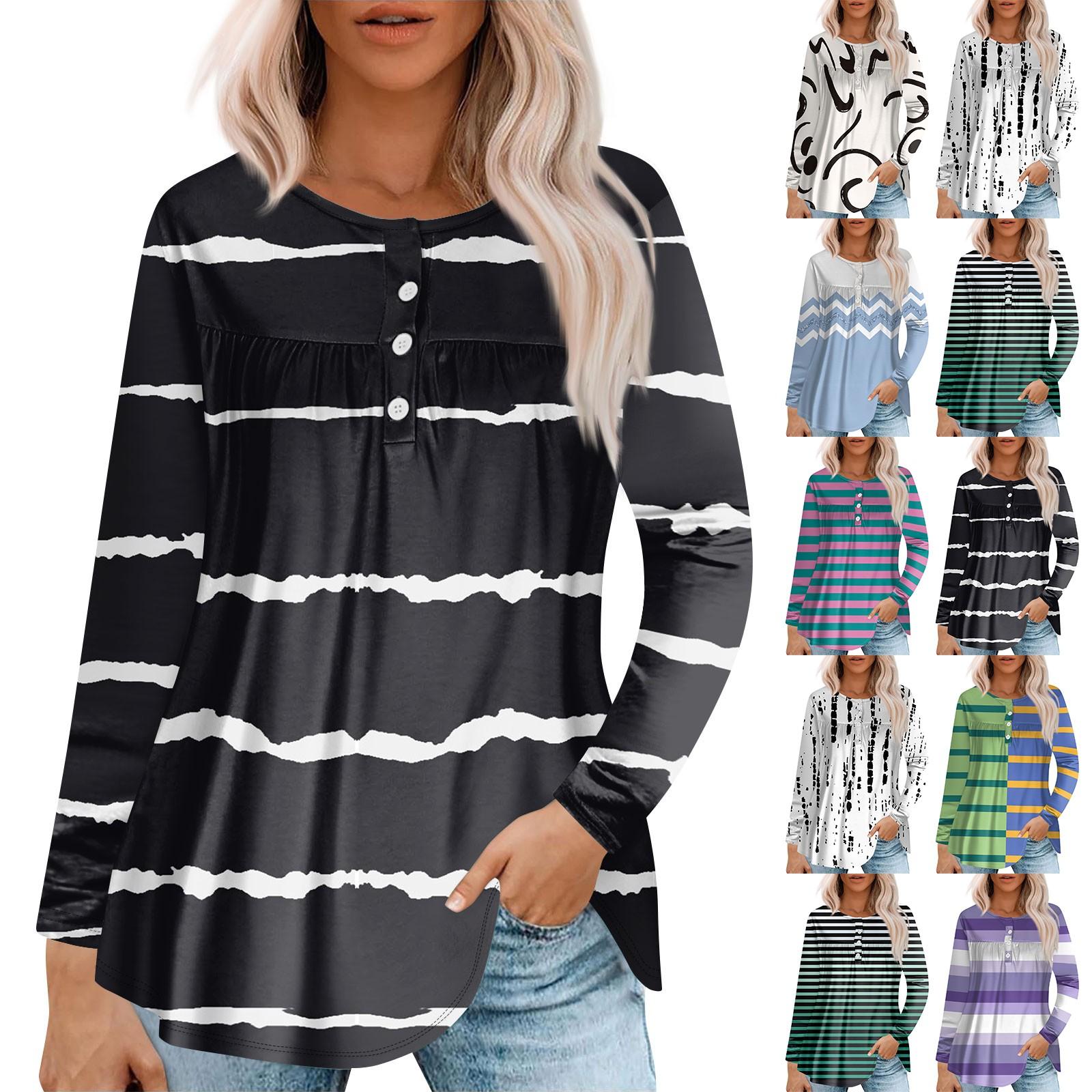 Women s Fashion Long Sleeve Casual T-Shirt Round Neck Button Patchwork Pleated Stripe Patchwork Printed Top XXXL
Women s Fashion Long Sleeve Casual T-Shirt Round Neck Button Patchwork Pleated Stripe Patchwork Printed Top XXXL