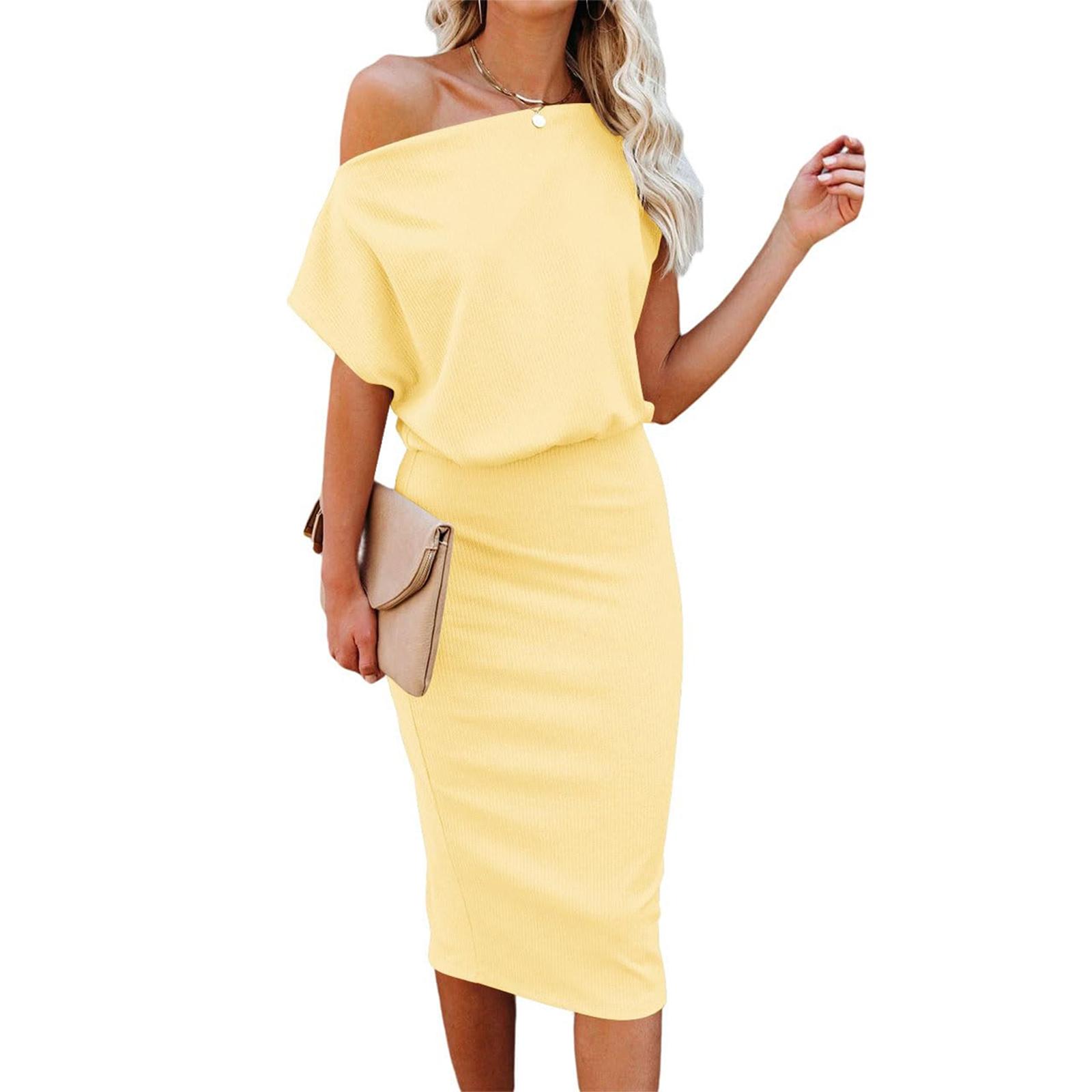 Women s Summer Fashion Color Short Sleeved Slim Slit Skirt One Shoulder Dress XL жовтий
Women s Summer Fashion Color Short Sleeved Slim Slit Skirt One Shoulder Dress XL жовтий