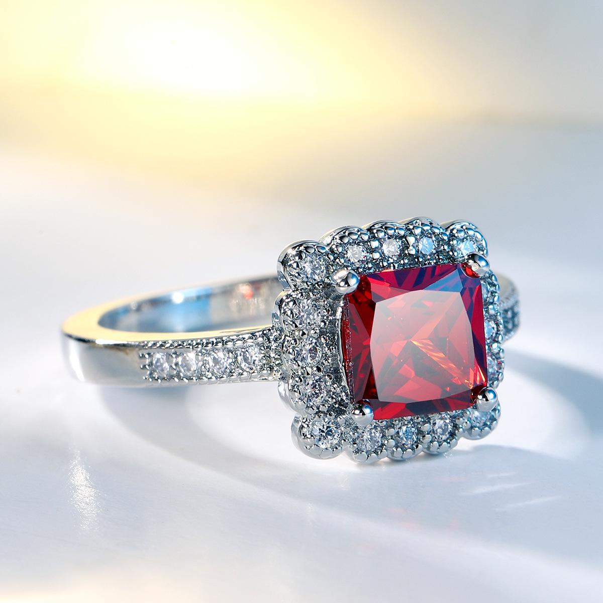 Pomegranate Red Square Diamond Engagement Ring - Women s Classic European and American Fashion Jewelry Size 10
Pomegranate Red Square Diamond Engagement Ring - Women s Classic European and American Fashion Jewelry Size 10