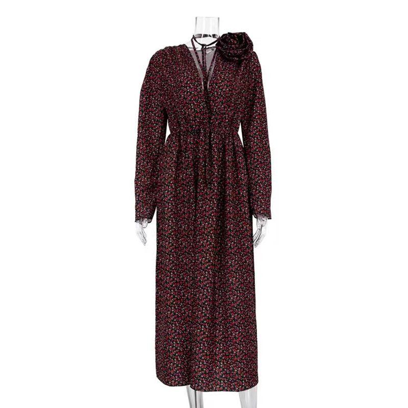 Western Style Sexy V-neck Lace-up Waist Hugging Split Floral Dress Sexy V-neck Lace up Dress Black S
Western Style Sexy V-neck Lace-up Waist Hugging Split Floral Dress Sexy V-neck Lace up Dress Black S