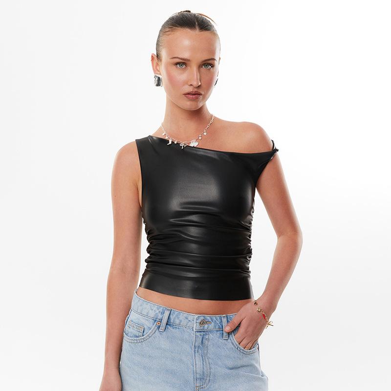Sleeveless Leather T-shirt Top, Summer Fashion, Solid Color, Off-shoulder Twisted Design, Tight Waist Vest S
Sleeveless Leather T-shirt Top, Summer Fashion, Solid Color, Off-shoulder Twisted Design, Tight Waist Vest S