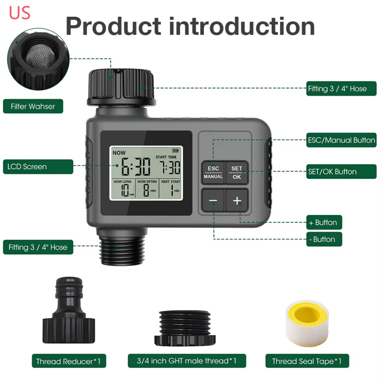 1/2/3-Outlet Smart Water Timer Intelligent Irrigation Watering System Sprinkler Programmer Watering Equipment for Lawn Garden
1/2/3-Outlet Smart Water Timer Intelligent Irrigation Watering System Sprinkler Programmer Watering Equipment for Lawn Garden