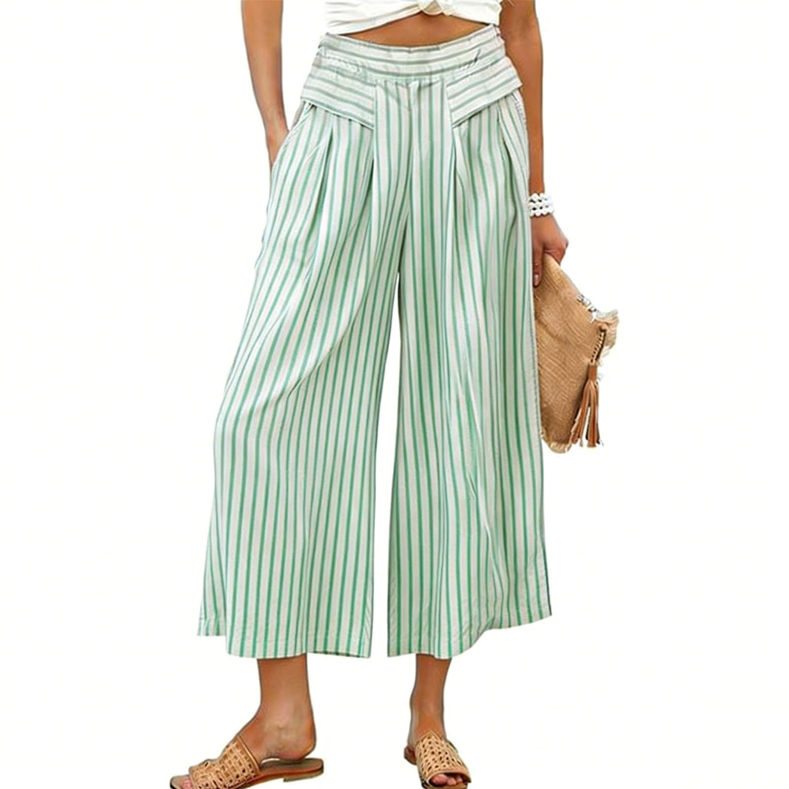 Women High Waist Wide Leg Pants Casual Loose Fit Striped Trousers with Pockets Lightweight Comfortable Summer Bottoms L зелений
Women High Waist Wide Leg Pants Casual Loose Fit Striped Trousers with Pockets Lightweight Comfortable Summer Bottoms L зелений
