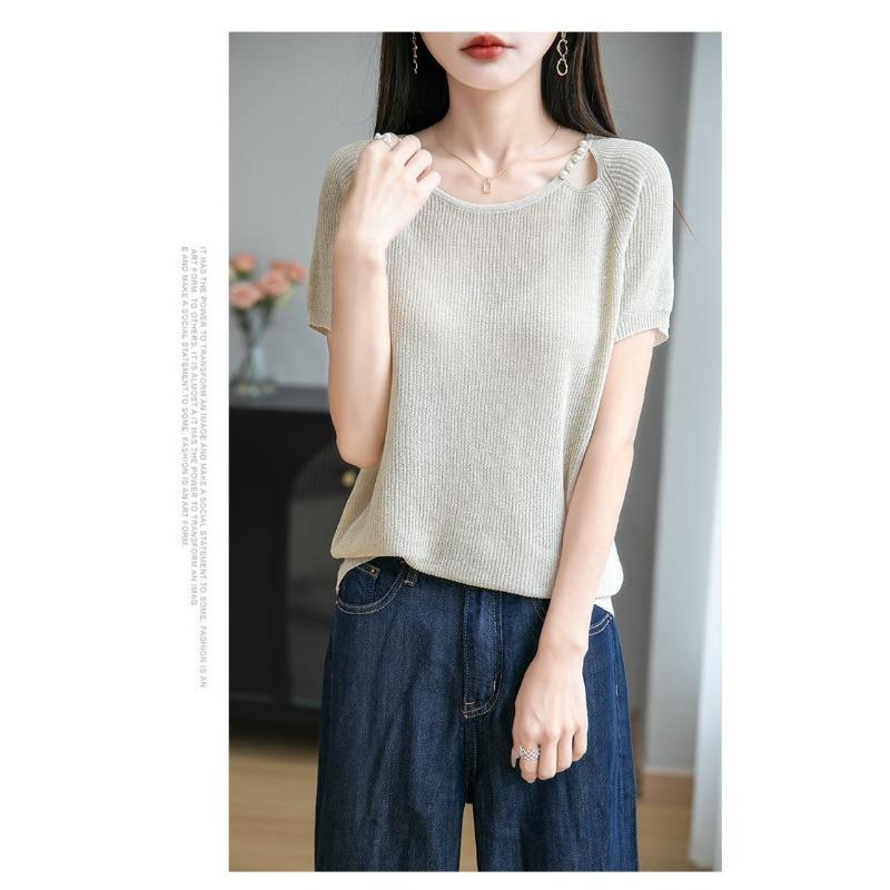 Womens Solid Color Round Neck Hollow Out Beaded Knit Short Sleeve Top M бежевый
Womens Solid Color Round Neck Hollow Out Beaded Knit Short Sleeve Top M бежевый