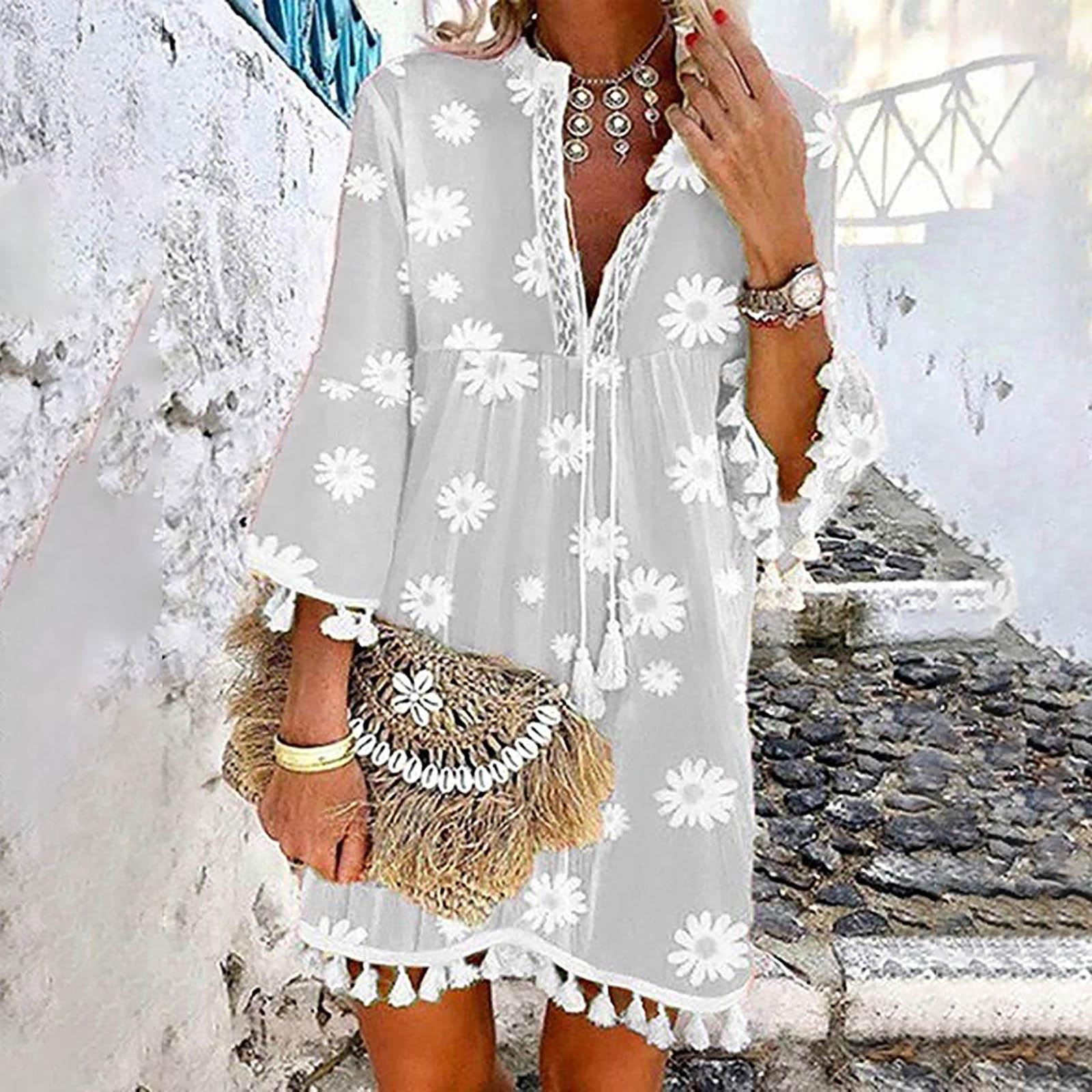 Women Three-quarter Sleeve Boho Floral Printed Dress Tassel V-neck Dresses M
Women Three-quarter Sleeve Boho Floral Printed Dress Tassel V-neck Dresses M