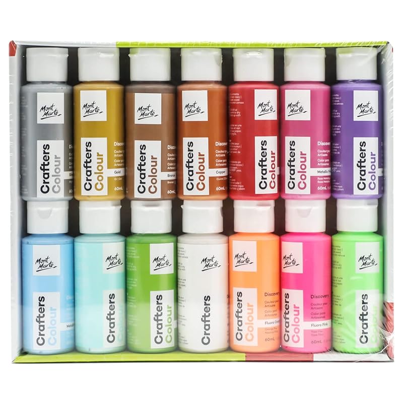 Mont Marte acrylic paint set 14pc x 60ml Crafters Colour Discovery for arts and crafts Ideal choice for beginners, students, handicraft activities
Mont Marte acrylic paint set 14pc x 60ml Crafters Colour Discovery for arts and crafts Ideal choice for beginners, students, handicraft activities