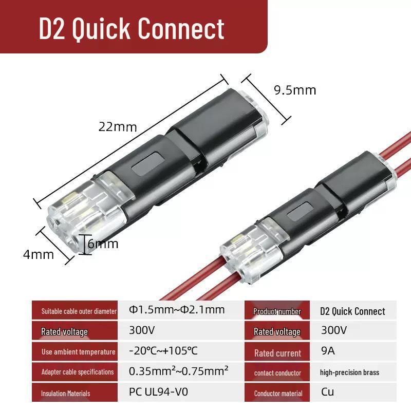 D2 Solderless Push-in LED Connector: Quick, Removable Double Wire Terminal
D2 Solderless Push-in LED Connector: Quick, Removable Double Wire Terminal