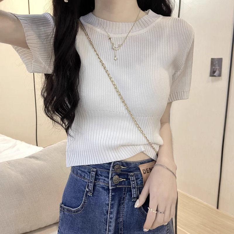Women s Summer 2025 Ice Silk Slim Round-Neck Knitted T-Shirt with Straight Shoulders S
Women s Summer 2025 Ice Silk Slim Round-Neck Knitted T-Shirt with Straight Shoulders S