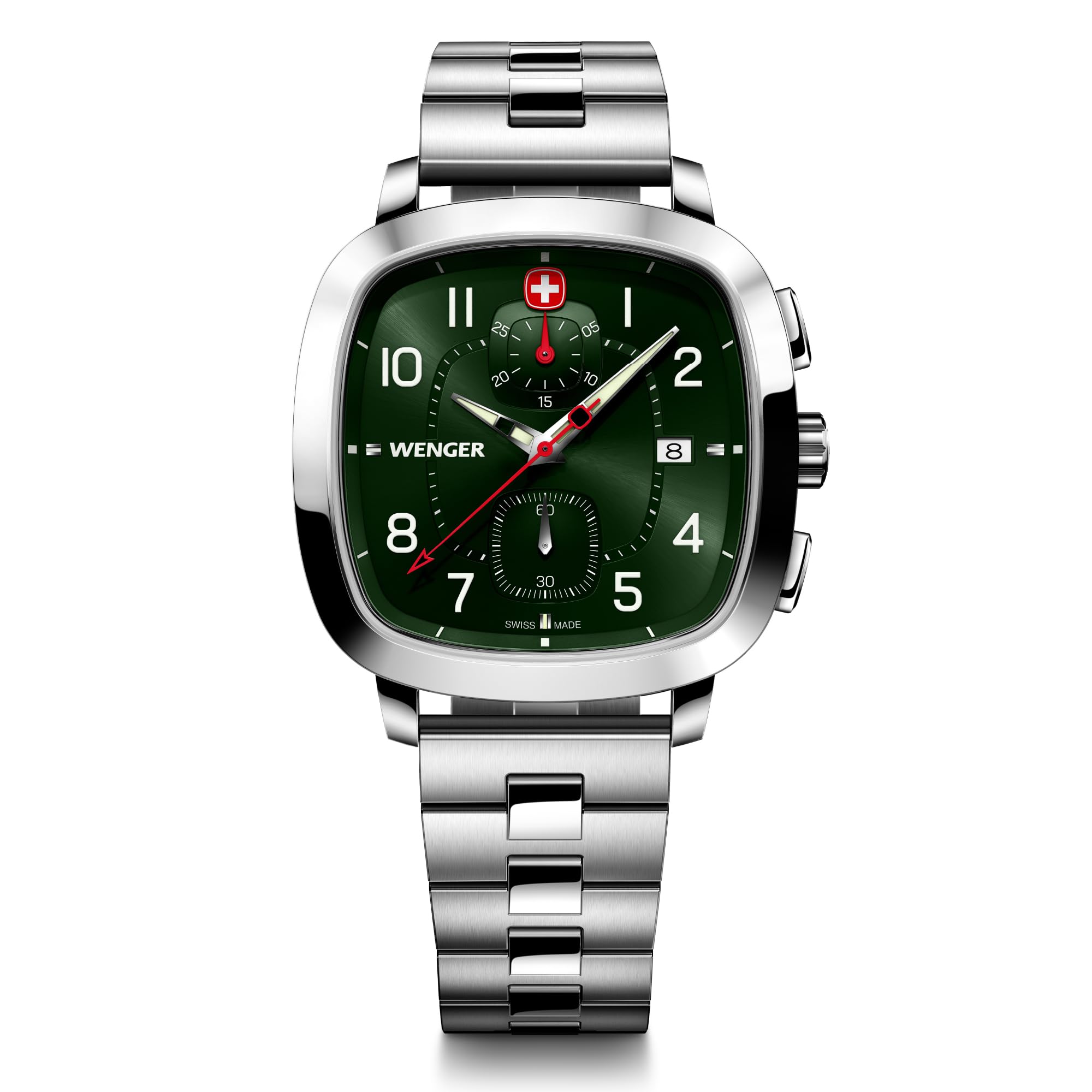 WENGER VINTAGE SPORT CHRONO Watch Chronograph Stainless Steel Case Green Dial Silver Stainless Steel Bracelet Quartz 50m Water Resistant Gift Analog
WENGER VINTAGE SPORT CHRONO Watch Chronograph Stainless Steel Case Green Dial Silver Stainless Steel Bracelet Quartz 50m Water Resistant Gift Analog